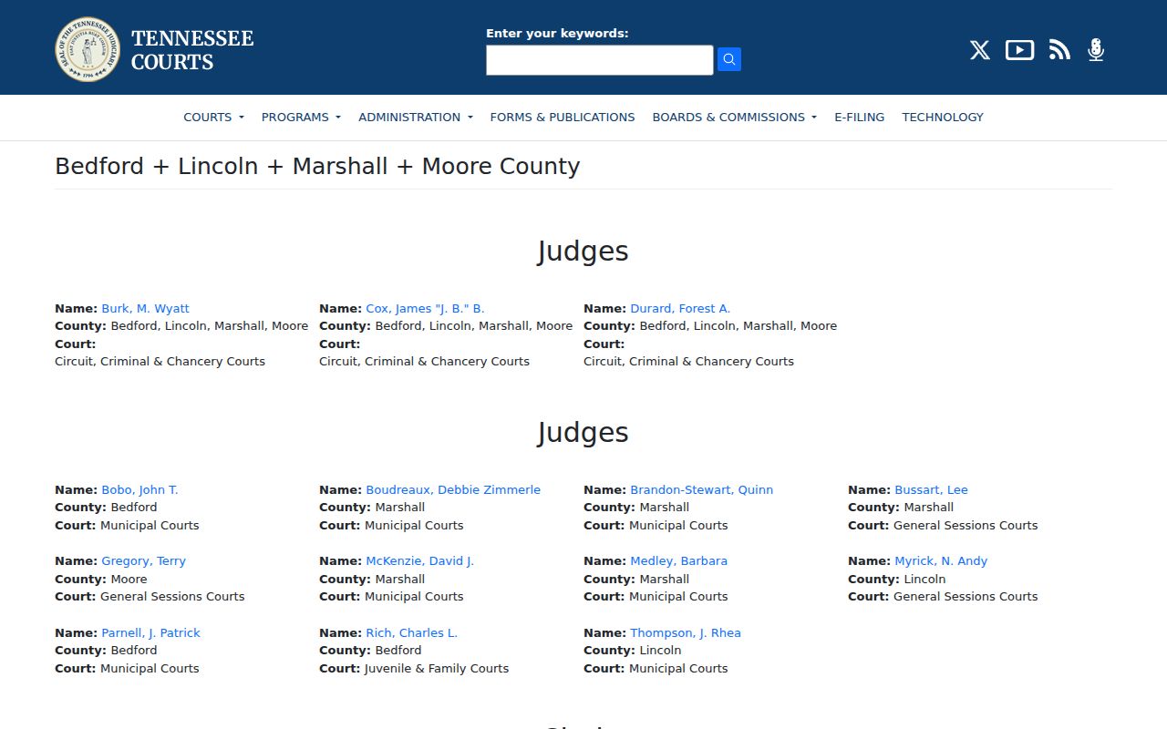 Bedford County court dates and District 17 judge assignments