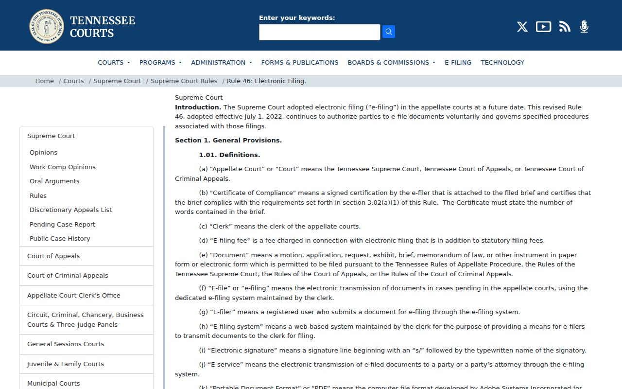 Bedford County civil docket state appellate e-filing rule