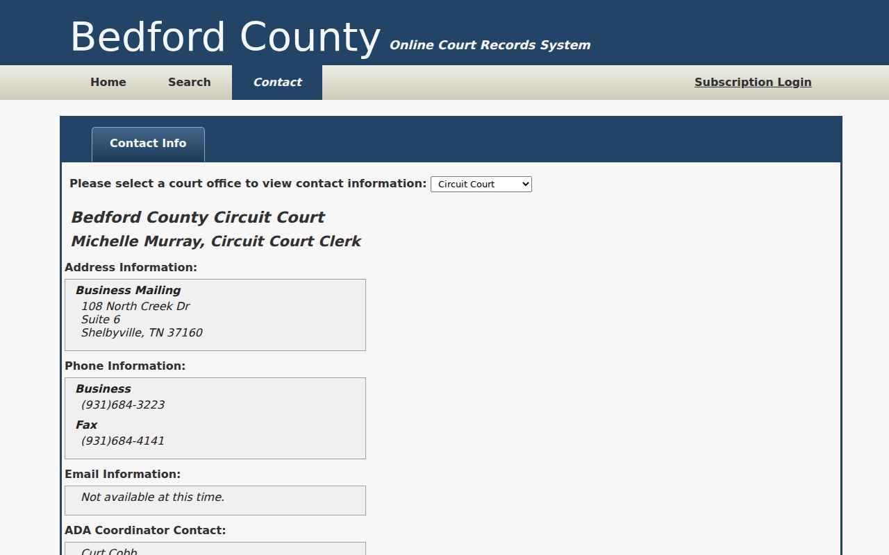 Bedford County criminal docket court-office selector