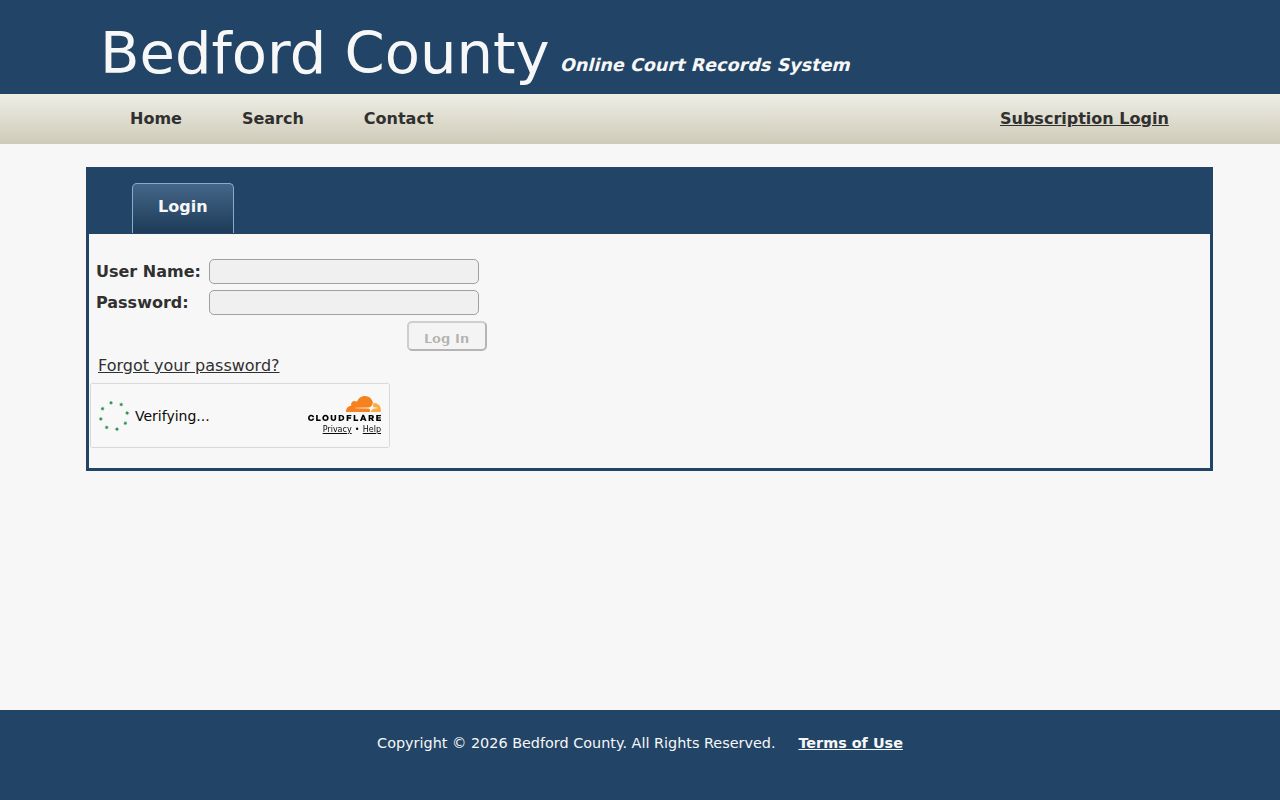 Bedford County criminal docket detail login boundary