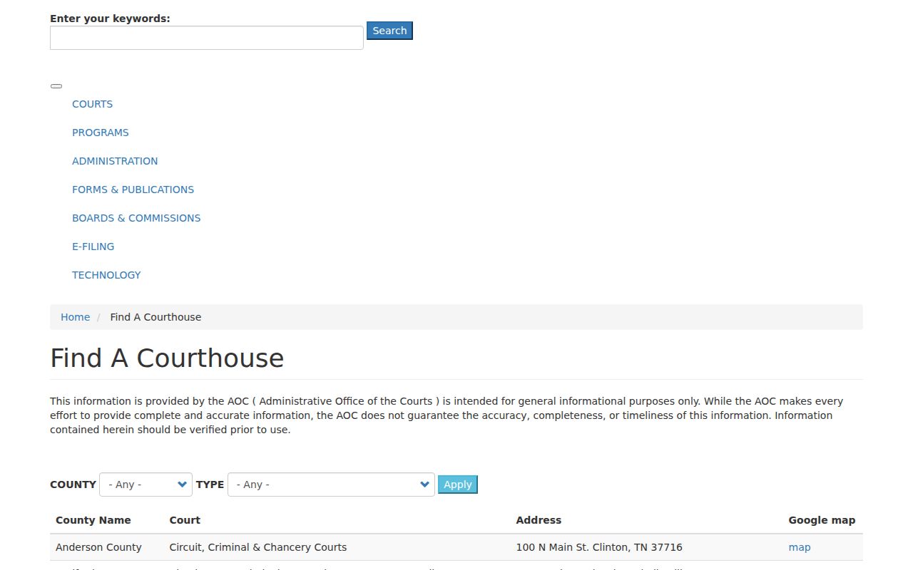 Bedford County court docket courthouse directory