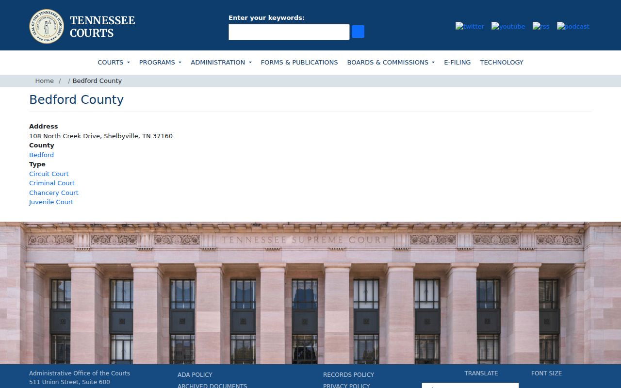 Bedford County court docket court listing