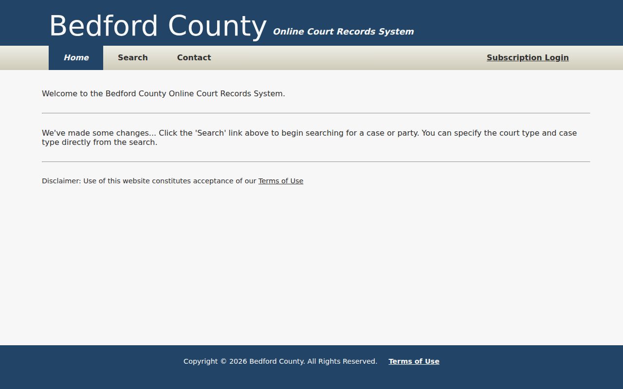 Bedford County court docket TnCIS home page